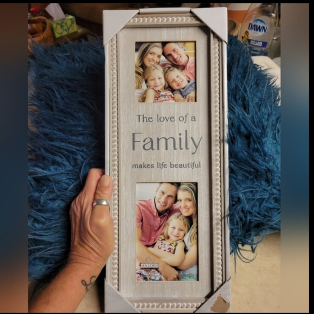 Maiden beaded wooden picture frame Family-grey/off white